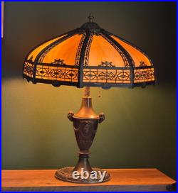 Antique 8 Panel Slag Glass Table Lamp Arts & Crafts Neoclassical 23.5 Signed Antique 8 Panel Slag Glass Table Lamp Arts & Crafts Neoclassical 23.5 Signed