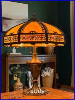 Antique 8 Panel Slag Glass Table Lamp Arts & Crafts Neoclassical 23.5 Signed
