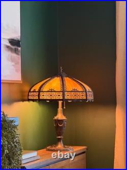 Antique 8 Panel Slag Glass Table Lamp Arts & Crafts Neoclassical 23.5 Signed