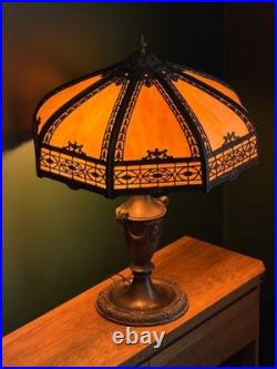 Antique 8 Panel Slag Glass Table Lamp Arts & Crafts Neoclassical 23.5 Signed