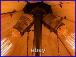 Antique 8 Panel Slag Glass Table Lamp Arts & Crafts Neoclassical 23.5 Signed