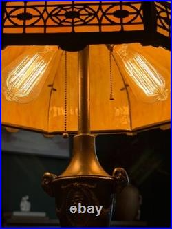 Antique 8 Panel Slag Glass Table Lamp Arts & Crafts Neoclassical 23.5 Signed