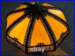 Antique 8 Panel Slag Glass Table Lamp Arts & Crafts Neoclassical 23.5 Signed Antique 8 Panel Slag Glass Table Lamp Arts & Crafts Neoclassical 23.5 Signed