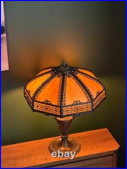Antique 8 Panel Slag Glass Table Lamp Arts & Crafts Neoclassical 23.5 Signed Antique 8 Panel Slag Glass Table Lamp Arts & Crafts Neoclassical 23.5 Signed