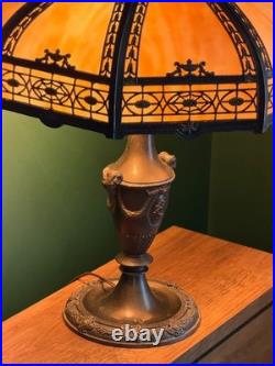 Antique 8 Panel Slag Glass Table Lamp Arts & Crafts Neoclassical 23.5 Signed