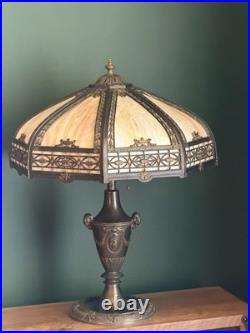 Antique 8 Panel Slag Glass Table Lamp Arts & Crafts Neoclassical 23.5 Signed