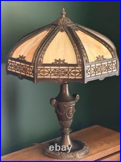 Antique 8 Panel Slag Glass Table Lamp Arts & Crafts Neoclassical 23.5 Signed Antique 8 Panel Slag Glass Table Lamp Arts & Crafts Neoclassical 23.5 Signed