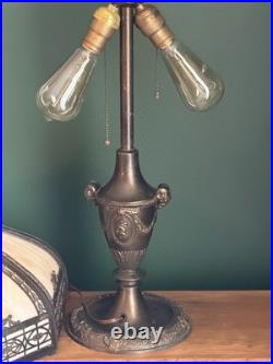 Antique 8 Panel Slag Glass Table Lamp Arts & Crafts Neoclassical 23.5 Signed