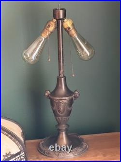 Antique 8 Panel Slag Glass Table Lamp Arts & Crafts Neoclassical 23.5 Signed