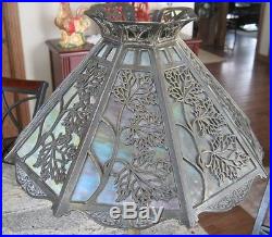 Antique 8 Panel Slag Glass Table Lamp with Leaf Filigree 1920's Art Nouveau Antique 8 Panel Slag Glass Table Lamp with Leaf Filigree 1920's Art Nouveau