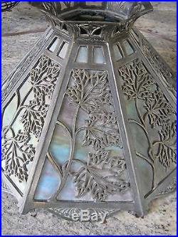 Antique 8 Panel Slag Glass Table Lamp with Leaf Filigree 1920's Art Nouveau Antique 8 Panel Slag Glass Table Lamp with Leaf Filigree 1920's Art Nouveau