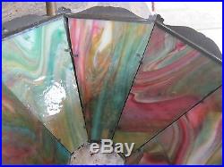 Antique 8 Panel Slag Glass Table Lamp with Leaf Filigree 1920's Art Nouveau Antique 8 Panel Slag Glass Table Lamp with Leaf Filigree 1920's Art Nouveau