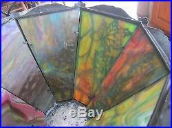 Antique 8 Panel Slag Glass Table Lamp with Leaf Filigree 1920's Art Nouveau Antique 8 Panel Slag Glass Table Lamp with Leaf Filigree 1920's Art Nouveau