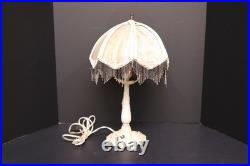 Antique 8 Panel Slag Glass Victorian Beaded Table Lamp Ornate 13 Shade 18 Tall