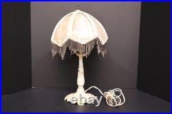 Antique 8 Panel Slag Glass Victorian Beaded Table Lamp Ornate 13 Shade 18 Tall