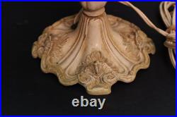 Antique 8 Panel Slag Glass Victorian Beaded Table Lamp Ornate 13 Shade 18 Tall
