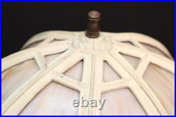 Antique 8 Panel Slag Glass Victorian Beaded Table Lamp Ornate 13 Shade 18 Tall