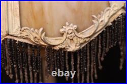 Antique 8 Panel Slag Glass Victorian Beaded Table Lamp Ornate 13 Shade 18 Tall