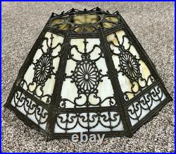 Antique 8 Panel Slag Stained Glass Filigree 1920s Lamp Shade #S1