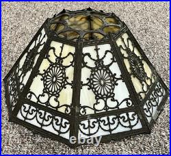 Antique 8 Panel Slag Stained Glass Filigree 1920s Lamp Shade #S1