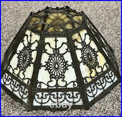 Antique 8 Panel Slag Stained Glass Filigree 1920s Lamp Shade #S1