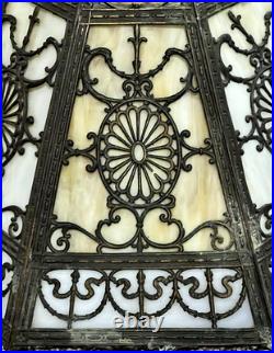 Antique 8 Panel Slag Stained Glass Filigree 1920s Lamp Shade #S1