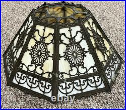 Antique 8 Panel Slag Stained Glass Filigree 1920s Lamp Shade #S1