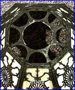 Antique 8 Panel Slag Stained Glass Filigree 1920s Lamp Shade #S1