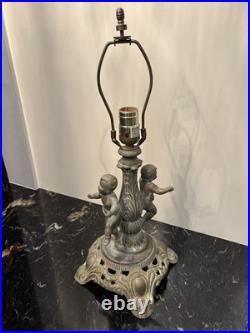 Antique 8 Panel Slag Stained Glass Table Lamp Male & Female Cherubs Parts