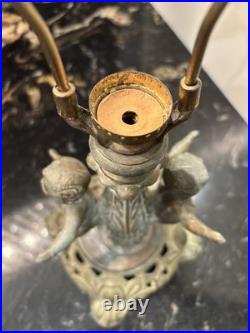 Antique 8 Panel Slag Stained Glass Table Lamp Male & Female Cherubs Parts