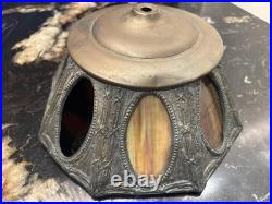 Antique 8 Panel Slag Stained Glass Table Lamp Male & Female Cherubs Parts Antique 8 Panel Slag Stained Glass Table Lamp Male & Female Cherubs Parts