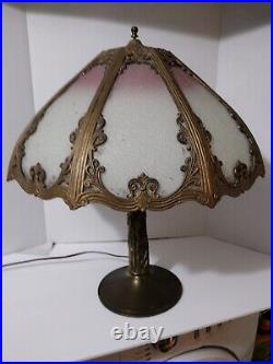 Antique 8 Panel White & Pink Ombre Slag Stained Glass Table Lamp