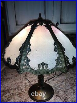 Antique 8 Panel White & Pink Ombre Slag Stained Glass Table Lamp