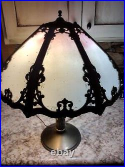 Antique 8 Panel White & Pink Ombre Slag Stained Glass Table Lamp