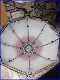 Antique 8 Panel White & Pink Ombre Slag Stained Glass Table Lamp