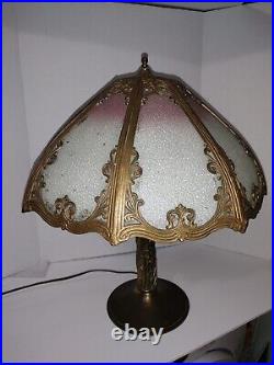 Antique 8 Panel White & Pink Ombre Slag Stained Glass Table Lamp