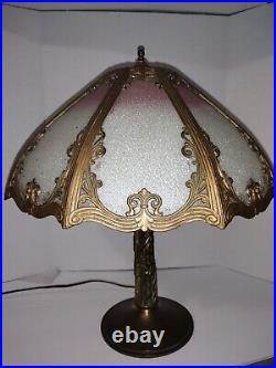 Antique 8 Panel White & Pink Ombre Slag Stained Glass Table Lamp