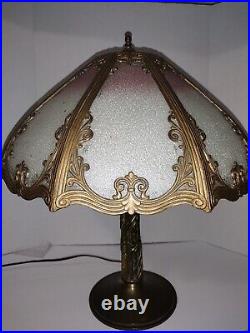 Antique 8 Panel White & Pink Ombre Slag Stained Glass Table Lamp