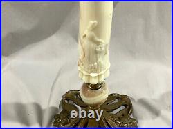 Antique AKRO AGATE SLAG GLASS TABLE LAMP FLOWER BASKET LADY