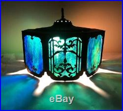 Antique ARTS CRAFTS 8-Panel Paipoint Slag Glass Table Lamp Chandelier Shade