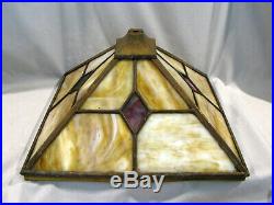 Antique ARTS & CRAFTS SLAG GLASS LAMP SHADE 14 CRACK IN ONE PANEL