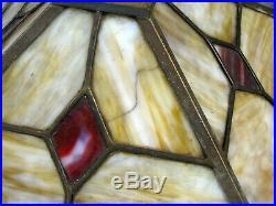 Antique ARTS & CRAFTS SLAG GLASS LAMP SHADE 14 CRACK IN ONE PANEL