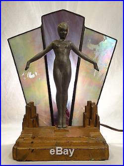 Antique ART DECO Era FRANKART Figural NUDE LADY Statue SLAG GLASS Boudoir LAMP
