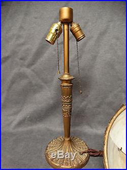 Antique ART NOUVEAU Era SLAG GLASS White & Caramel VICTORIAN Parlor LAMP