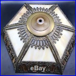 Antique ART NOUVEAU SLAG GLASS LAMP SHADE Filligree Flying Buttress Arts Crafts