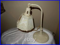 Antique ART NOUVEAU SLAG GLASS PANEL DBL. KNUCKLE DESK TABLE LAMP ORIGINAL