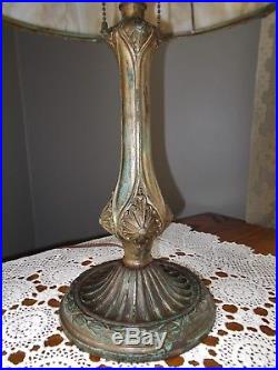 Antique A&c Deco Nouveau Slag Glass Lamp, 6 Panel Overlay Shade, Handel B&h Era