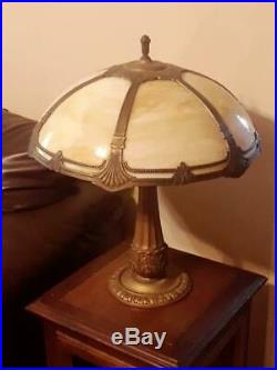 Antique Amber Beige Slag Glass Lamp ca 1920s Handel Phoenix B&H Era Excellent