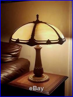 Antique Amber Beige Slag Glass Lamp ca 1920s Handel Phoenix B&H Era Excellent