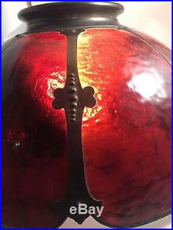 Antique Amber Blown Slag Glass Lamp Shade Arts & Crafts 16 Stunning